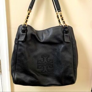 Tory Burch Harper Tote in black pebble leather